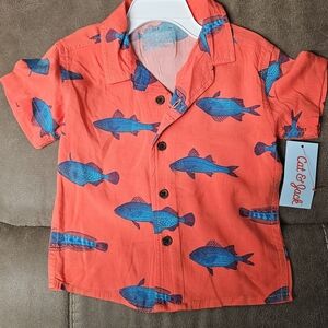 Cat & Jack Kids' Coral Shirt with Blue Fish
